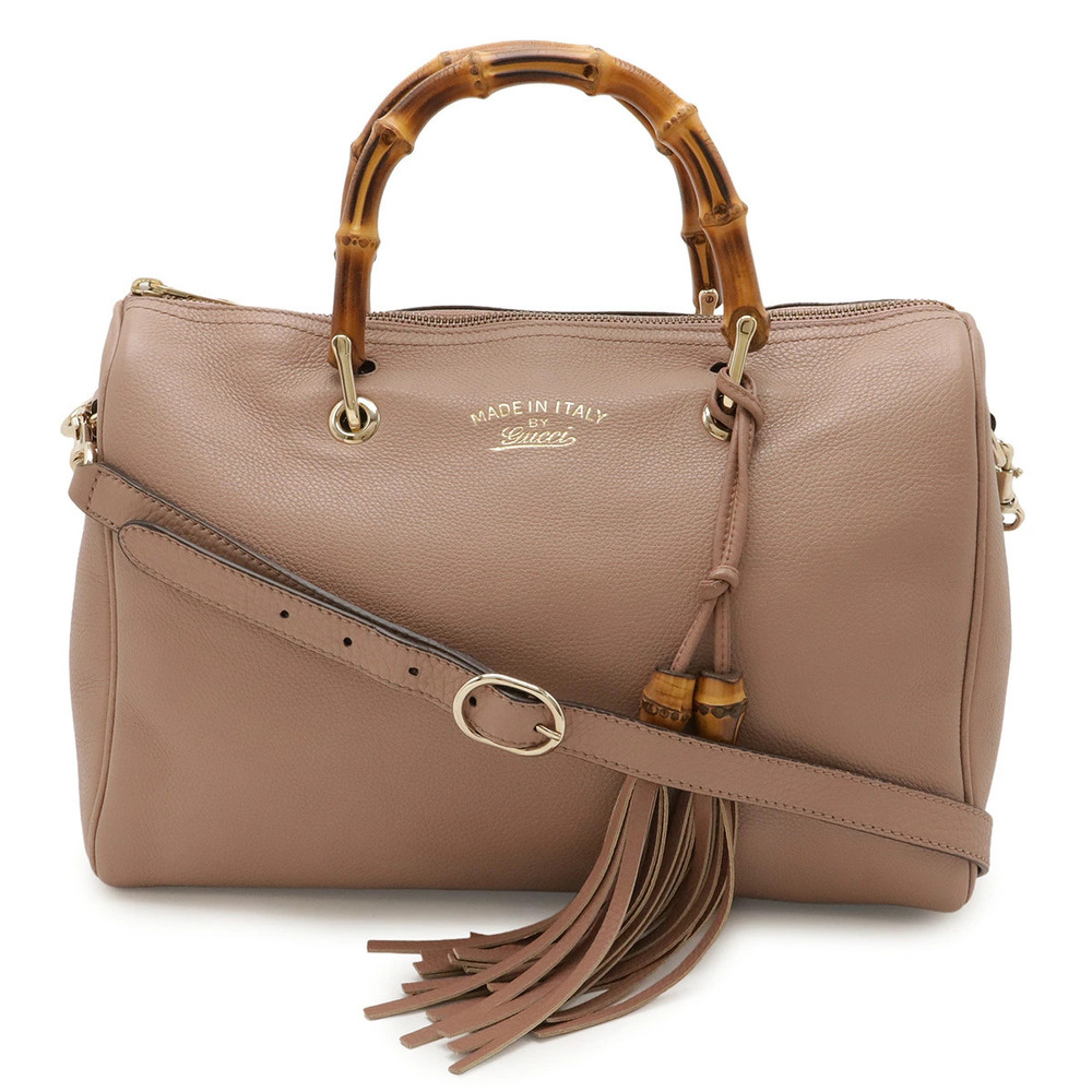 Gucci Bamboo Handbag Boston Bag Shoulder Leather Dusty Pink